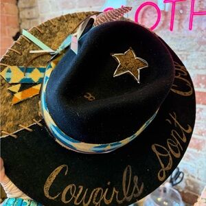 NWT Free People Mossant wool hat with Pendleton band and cowhide